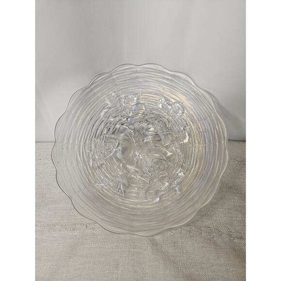 Antique Northwood White Carnival Glass Rose Show Deep Plate Iridescent Frosted - Picture 8 of 11